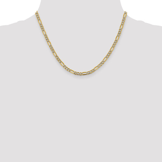 14K Yellow Gold 3.9mm Semi-solid with Rhodium Pave Figaro Chain