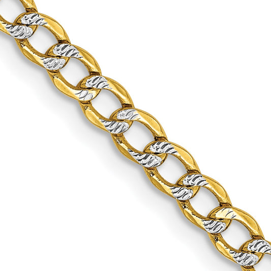 14K Yellow Gold 3.4mm Semi-solid with Rhodium Pave Curb Chain