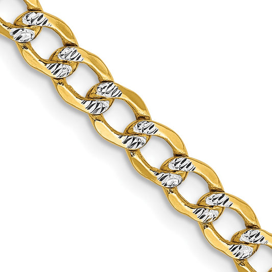 14K Yellow Gold 4.3mm Semi-solid with Rhodium Pave Curb Chain