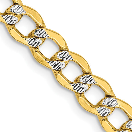 14K Yellow Gold 5.2mm Semi-solid with Rhodium Pave Curb Chain