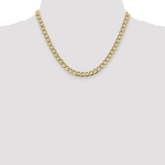 14K Yellow Gold 6.75mm Semi-solid with Rhodium Pave Curb Chain