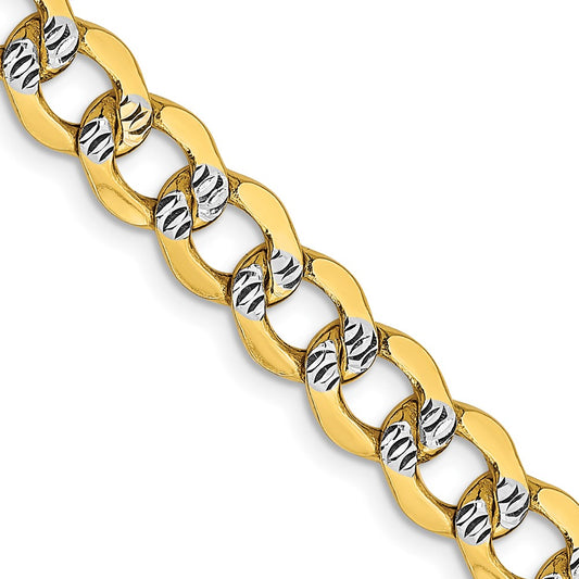 14K Yellow Gold 6.75mm Semi-solid with Rhodium Pave Curb Chain