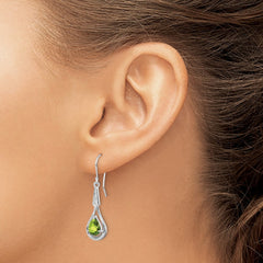 Rhodium-plated Sterling Silver CZ and Peridot Dangle Earrings