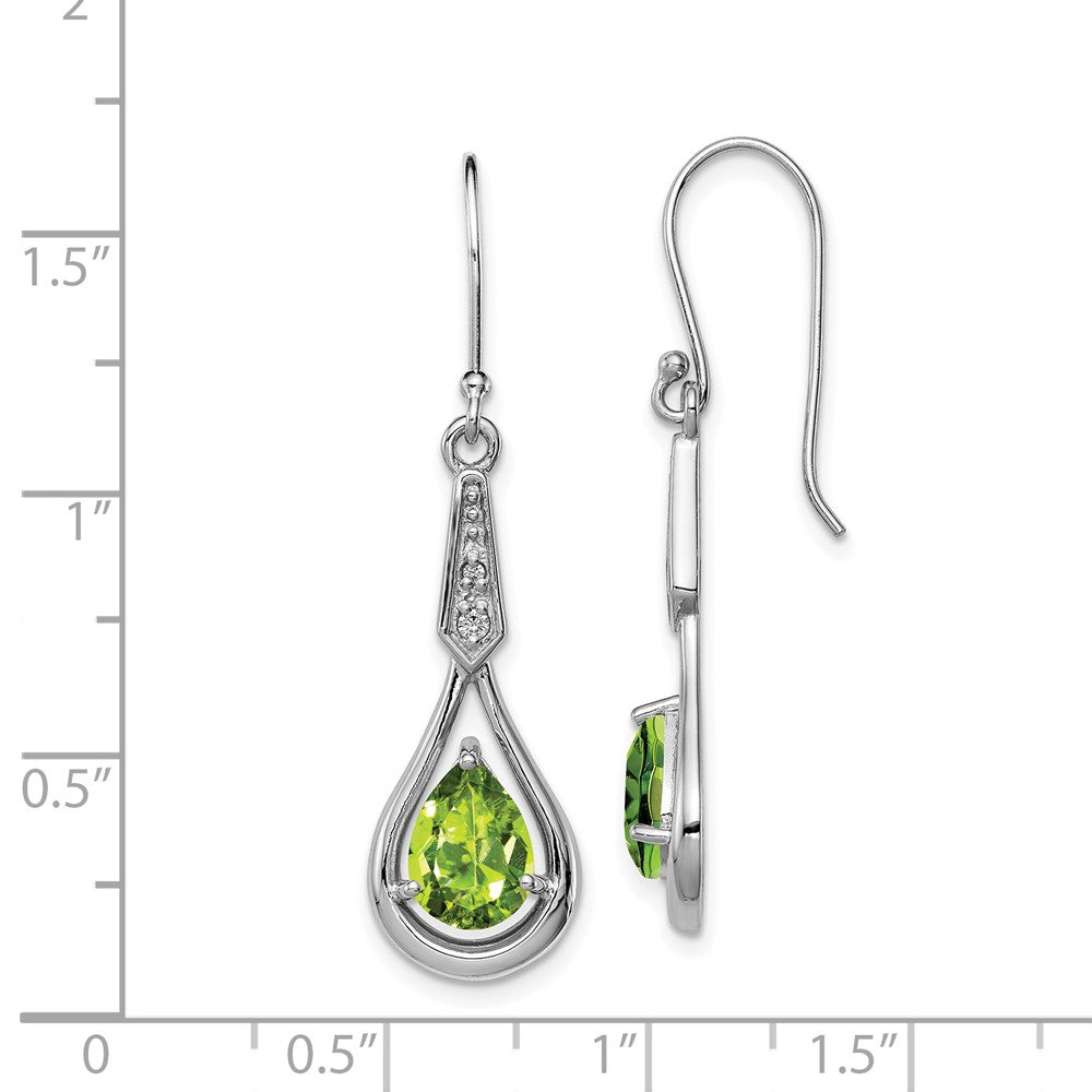 Rhodium-plated Sterling Silver CZ and Peridot Dangle Earrings