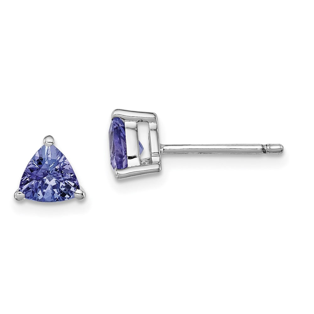 Rhodium-plated Sterling Silver Trillion Tanzanite Post Earrings