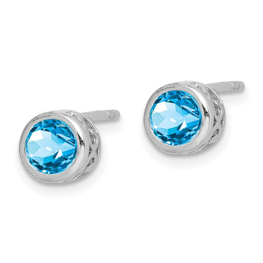 Rhodium-plated Sterling Silver Blue Topaz Round Post Earrings