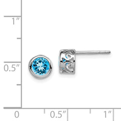 Rhodium-plated Sterling Silver Blue Topaz Round Post Earrings