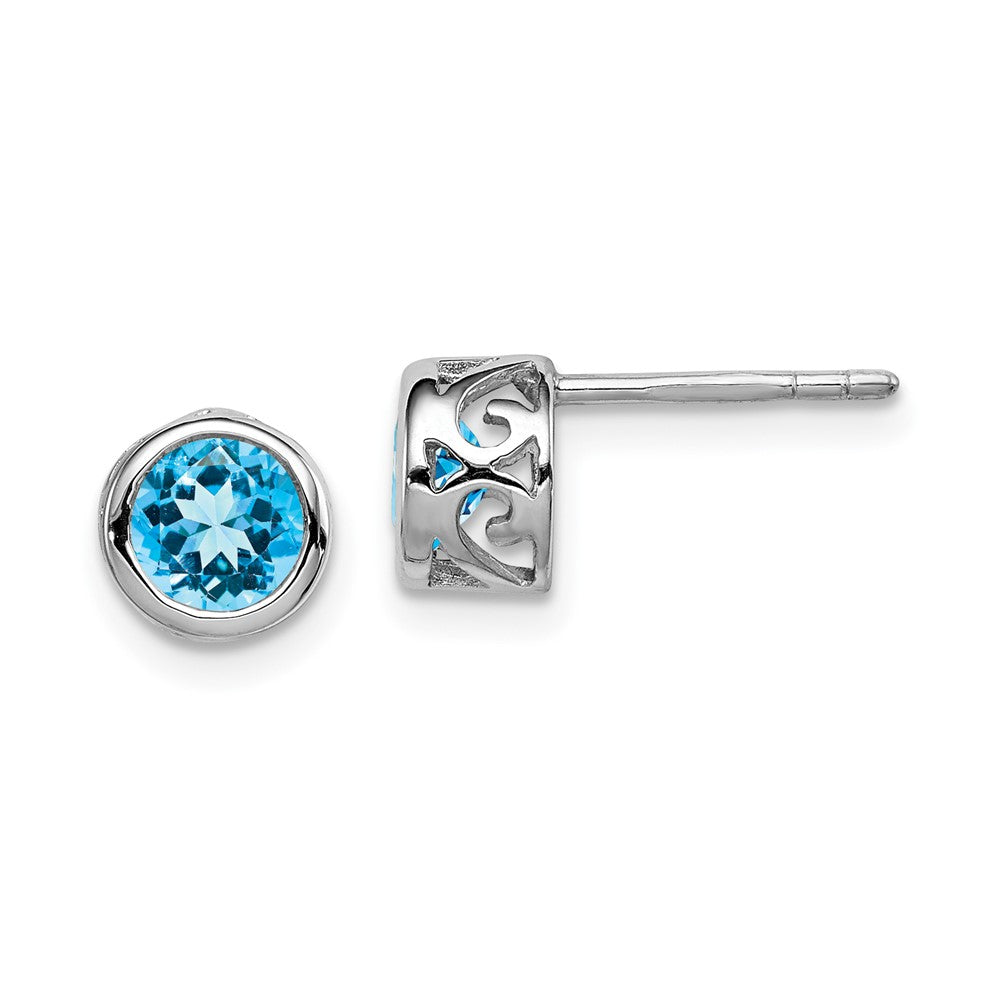 Rhodium-plated Sterling Silver Blue Topaz Round Post Earrings