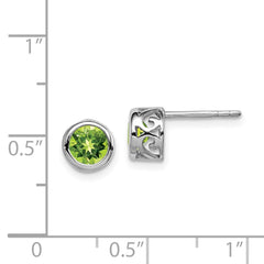 Rhodium-plated Sterling Silver Polished Peridot Round Post Earrings