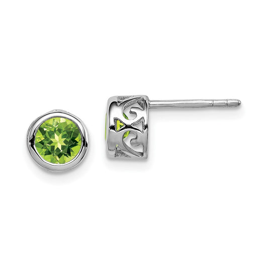 Rhodium-plated Sterling Silver Polished Peridot Round Post Earrings