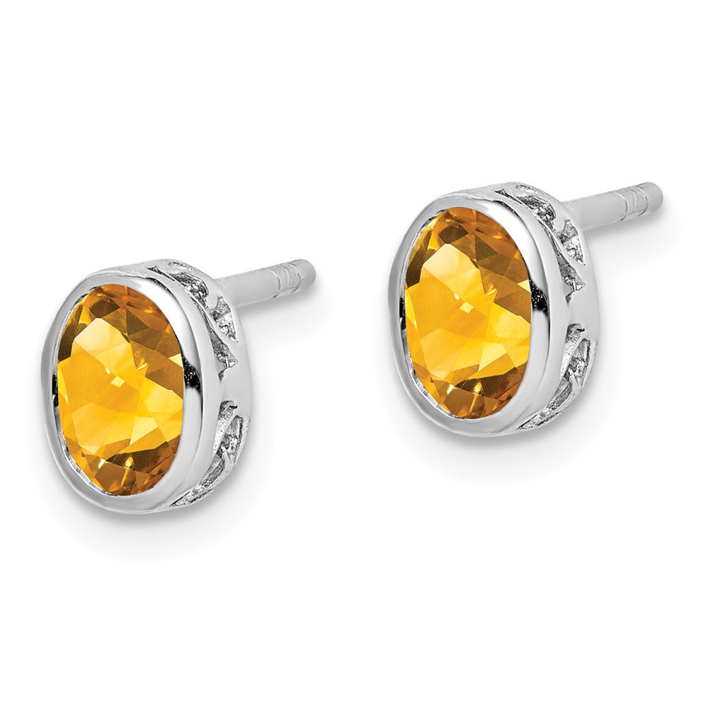 Rhodium-plated Sterling Silver Polished Citrine Oval Post Earrings