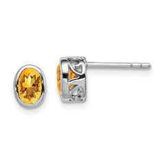Rhodium-plated Sterling Silver Polished Citrine Oval Post Earrings