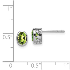 Rhodium-plated Sterling Silver Polished Peridot Oval Post Earrings