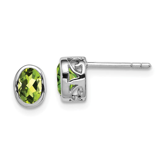 Rhodium-plated Sterling Silver Polished Peridot Oval Post Earrings