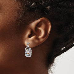 Rhodium-plated Sterling Silver Multi Gemstone Post Dangle Earrings
