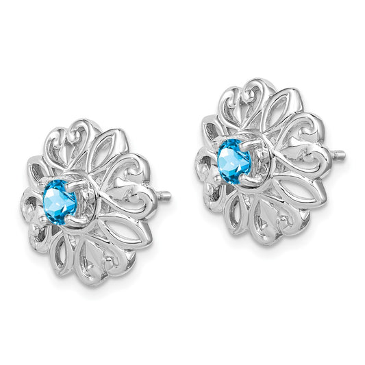 Rhodium-plated Sterling Silver Blue Topaz Studs with Earrings Jackets