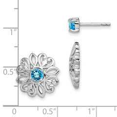 Rhodium-plated Sterling Silver Blue Topaz Studs with Earrings Jackets