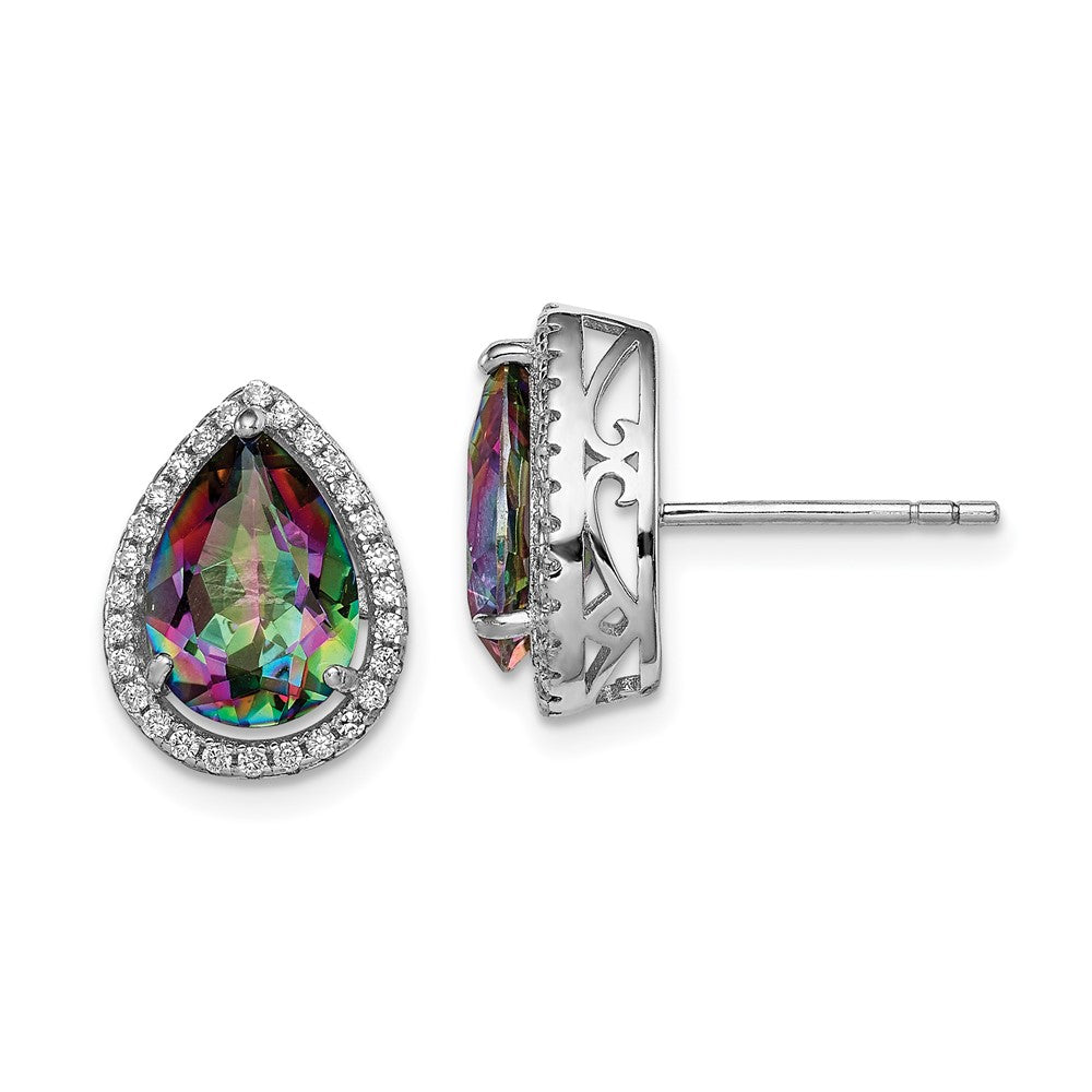 Rhodium-plated Sterling Silver Mystic Topaz & CZ Post Earrings