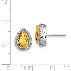 Rhodium-plated Sterling Silver Citrine & CZ Post Earrings