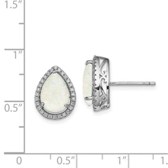 Rhodium-plated Sterling Silver Simulated Opal & CZ Post Earrings