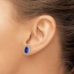 Rhodium-plated Sterling Silver Created Sapphire & CZ Post Earrings