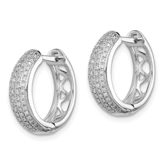 Rhodium-plated Sterling Silver Diamond Hinged Hoop Earrings