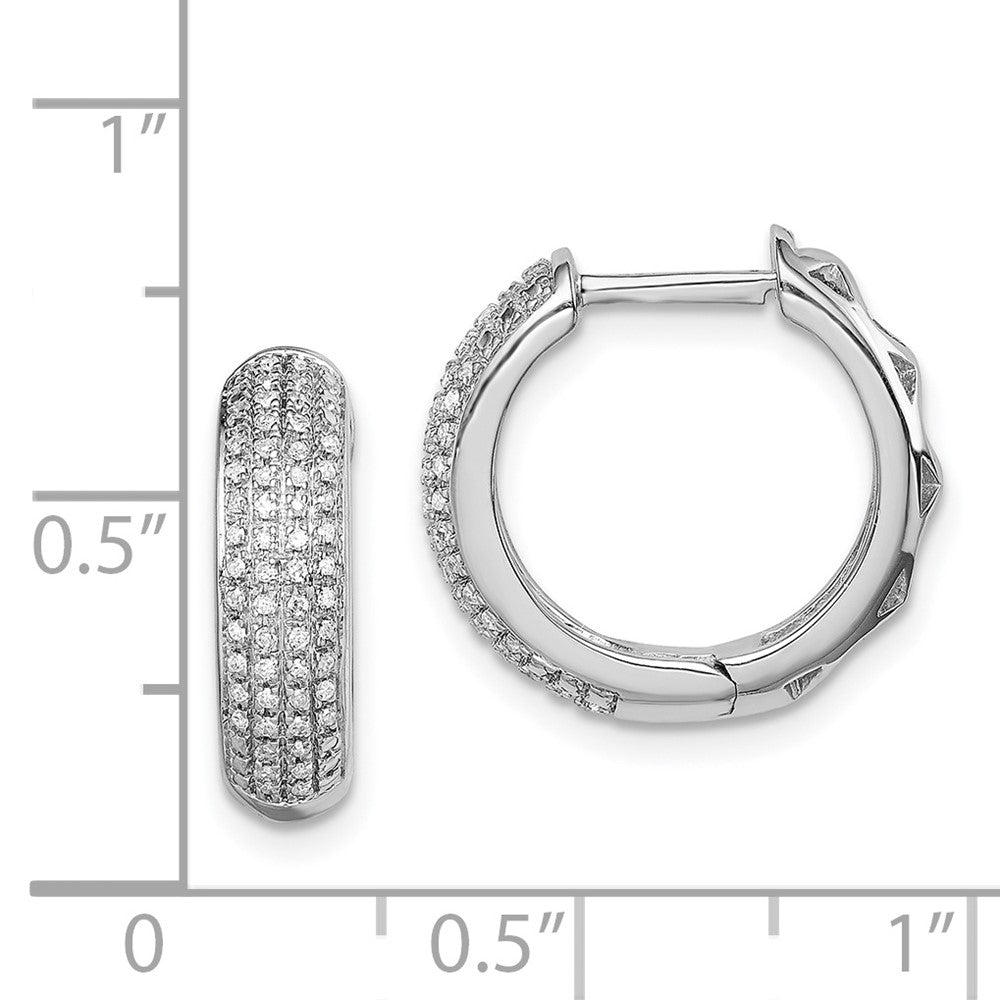 Rhodium-plated Sterling Silver Diamond Hinged Hoop Earrings