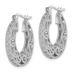 Rhodium-plated Sterling Silver Diamond Hinged Hoop Earrings