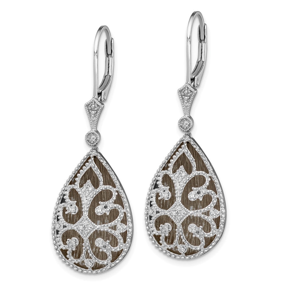 Rhodium-plated Sterling Silver Diamond Filigree Teardrop Leverback Earrings