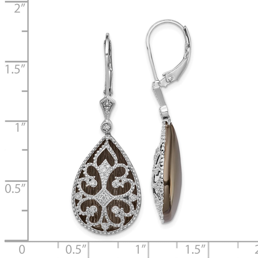 Rhodium-plated Sterling Silver Diamond Filigree Teardrop Leverback Earrings