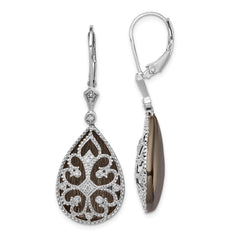 Rhodium-plated Sterling Silver Diamond Filigree Teardrop Leverback Earrings