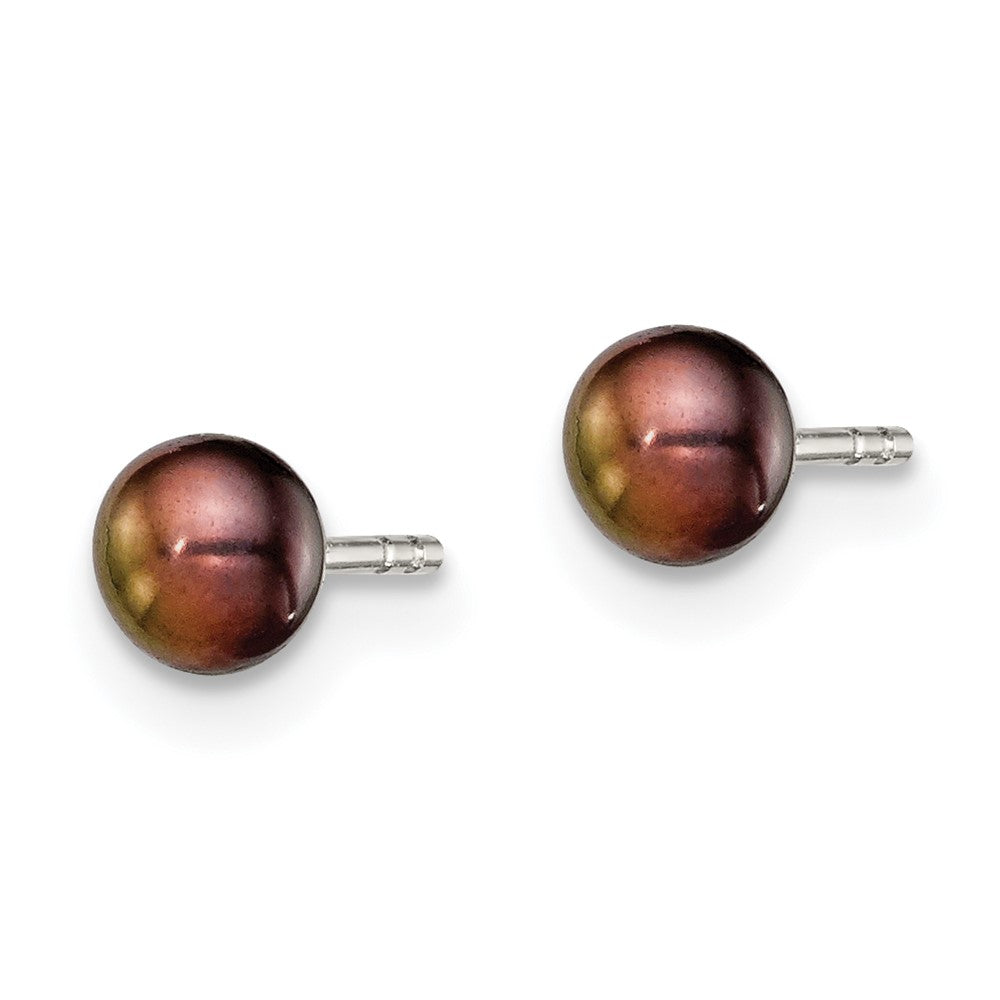 Rhodium-plated Silver 3-4mm Black FWC Button Pearl Stud Earrings