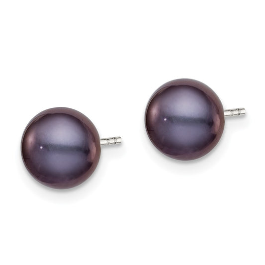 Rhodium-plated Silver 7-8mm Black FWC Button Pearl Stud Earrings
