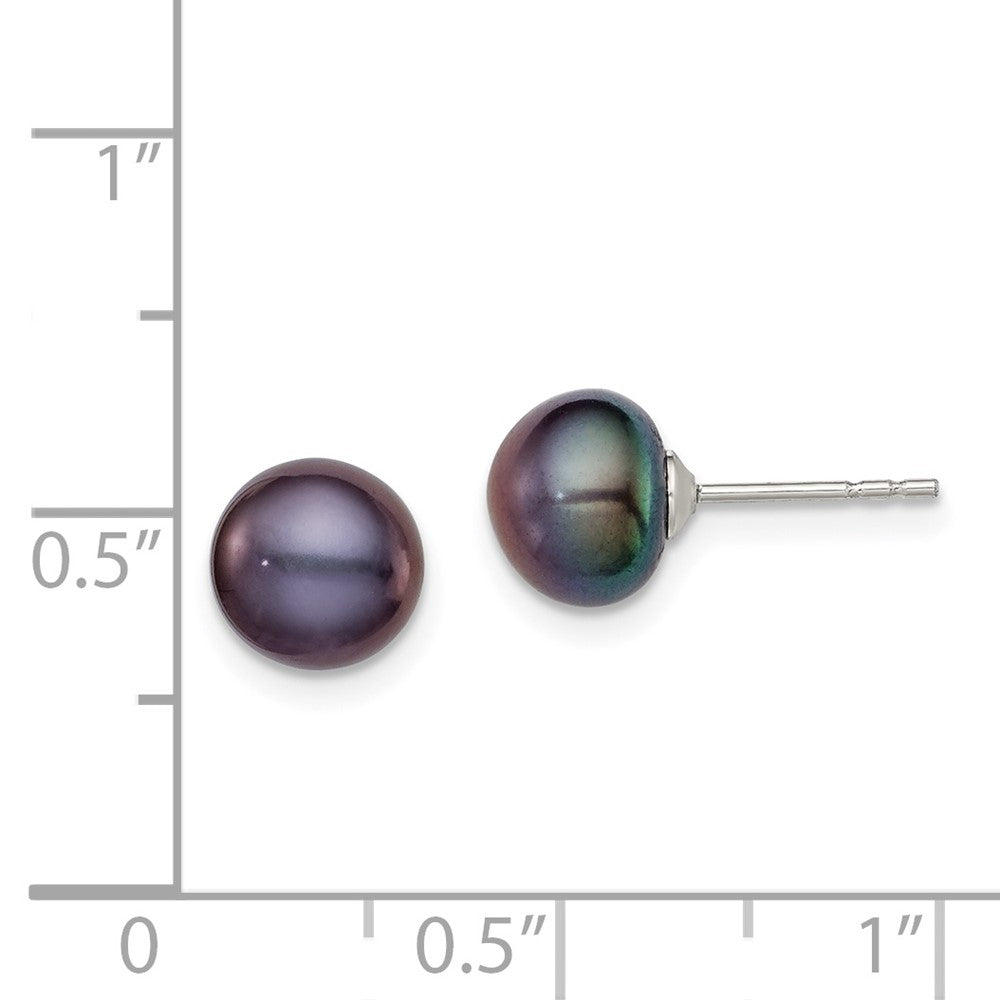 Rhodium-plated Silver 7-8mm Black FWC Button Pearl Stud Earrings