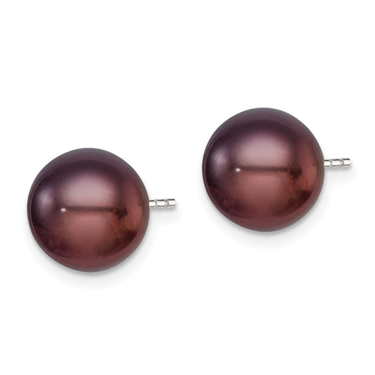 Rhodium-plated Silver 9-10mm Black FWC Button Pearl Earrings