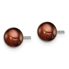 Rhodium-plated Silver 5-6mm Brown FWC Button Pearl Stud Earrings