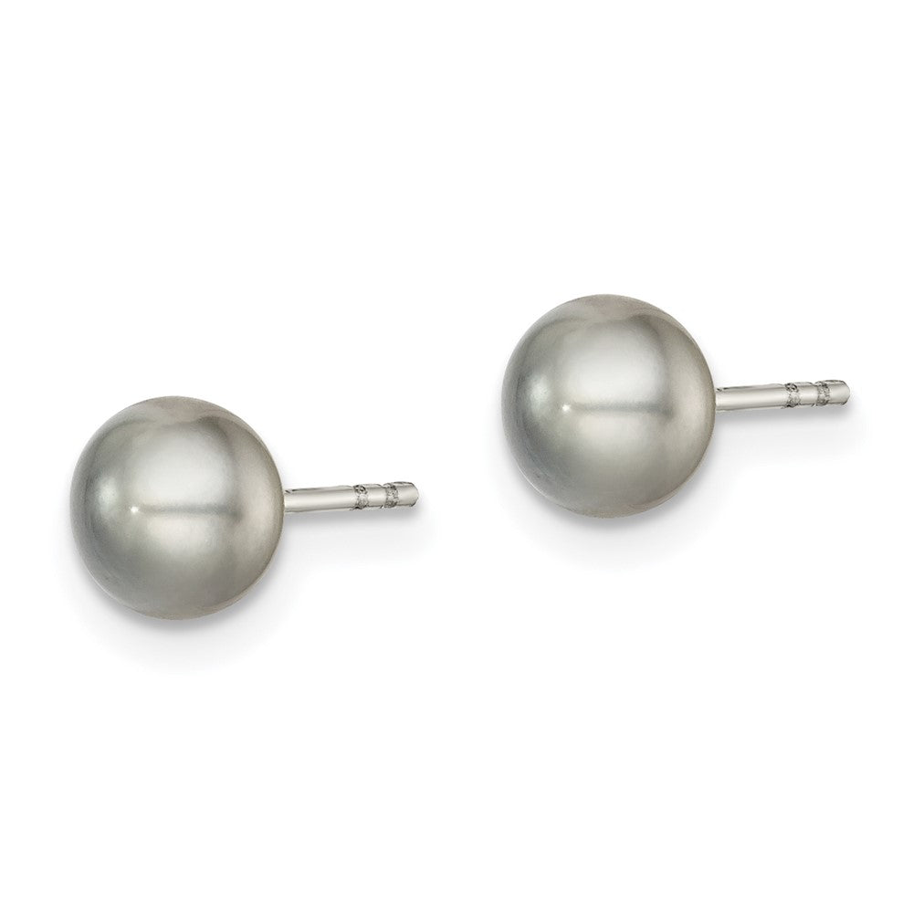 Rhodium-plated Silver 5-6mm Grey FWC Button Pearl Stud Earrings