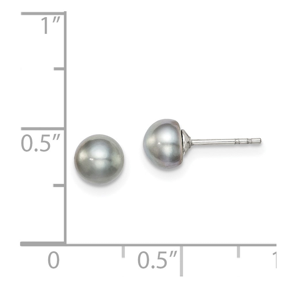 Rhodium-plated Silver 5-6mm Grey FWC Button Pearl Stud Earrings