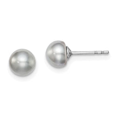 Rhodium-plated Silver 5-6mm Grey FWC Button Pearl Stud Earrings