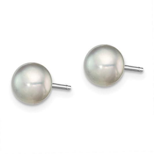 Rhodium-plated Silver 6-7mm Grey FWC Button Pearl Stud Earrings