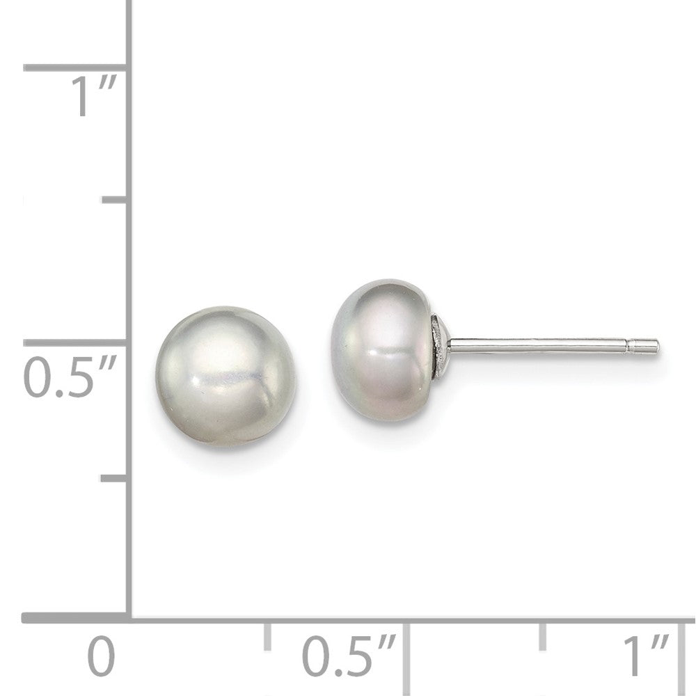 Rhodium-plated Silver 6-7mm Grey FWC Button Pearl Stud Earrings