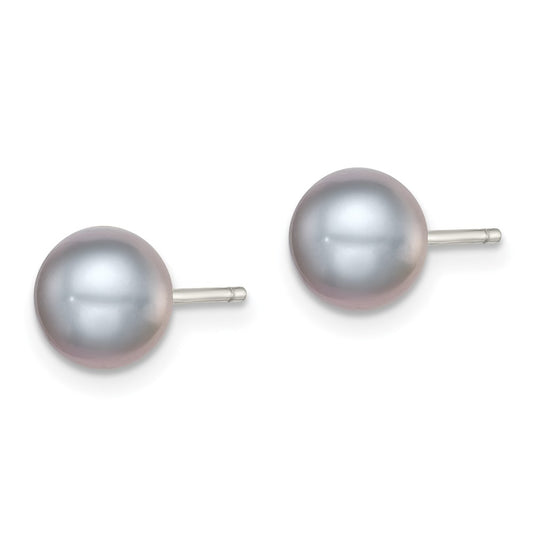 Rhodium-plated Silver 7-8mm Grey FWC Button Pearl Stud Earrings