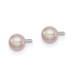 Rhodium-plated Silver 3-4mm Pink FWC Button Pearl Stud Earrings