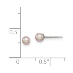 Rhodium-plated Silver 3-4mm Pink FWC Button Pearl Stud Earrings