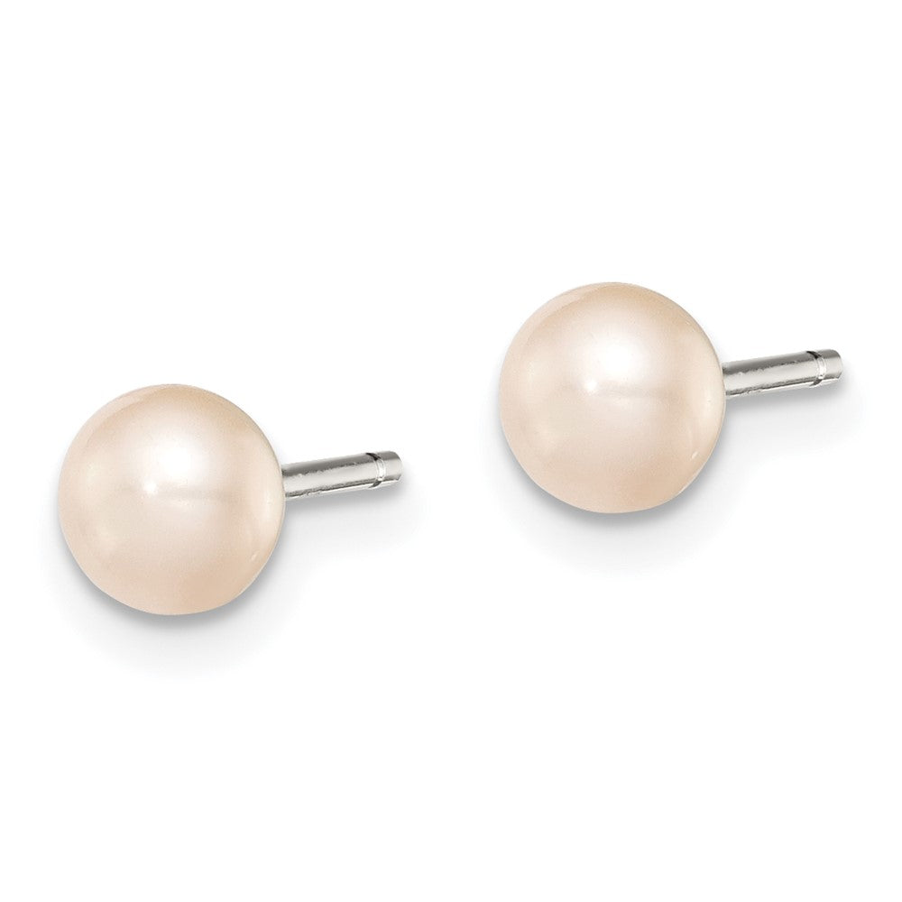 Rhodium-plated Silver 4-5mm Pink FWC Button Pearl Stud Earrings