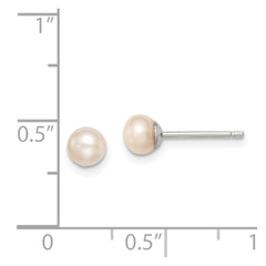 Rhodium-plated Silver 4-5mm Pink FWC Button Pearl Stud Earrings