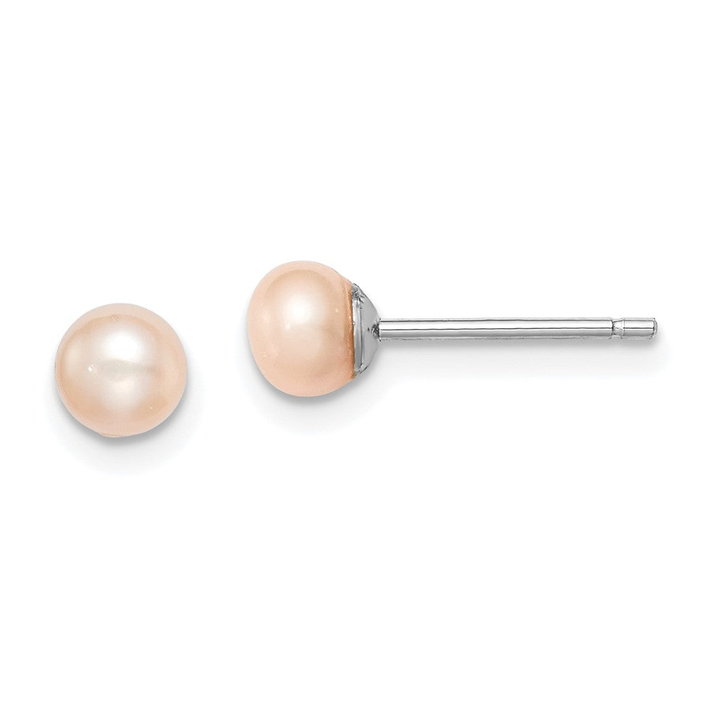 Rhodium-plated Silver 4-5mm Pink FWC Button Pearl Stud Earrings