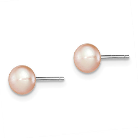 Rhodium-plated Silver 5-6mm Pink FWC Button Pearl Stud Earrings
