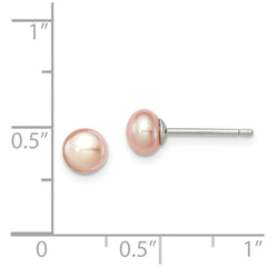 Rhodium-plated Silver 5-6mm Pink FWC Button Pearl Stud Earrings