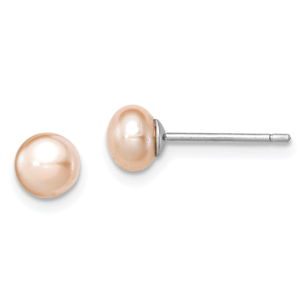 Rhodium-plated Silver 5-6mm Pink FWC Button Pearl Stud Earrings